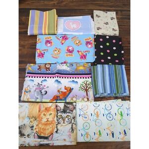 Lot  Fabric Childrens Themed Pattern, Animals Bikes Stripes‎ Dots Food Music 2lb